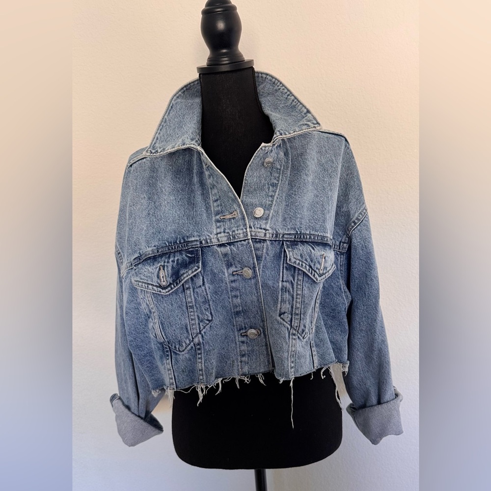 Zara Blue oversized Cropped Denim Jacket - Picture 7 of 9